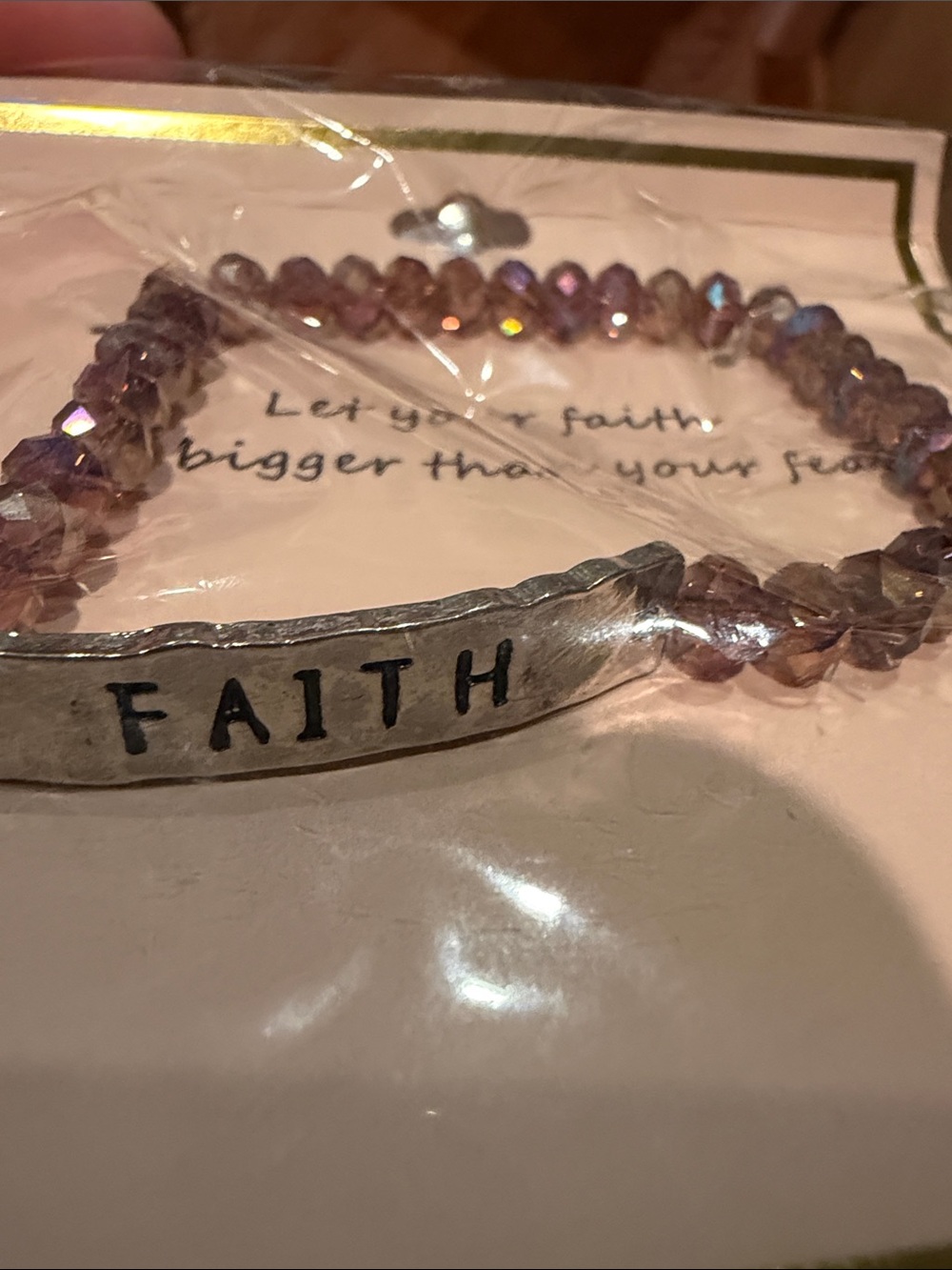 FAITH Beaded Stretch Bracelet - Pink Crystal Accent